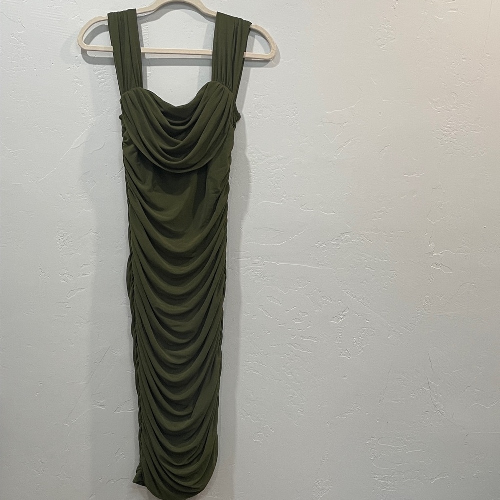 Chic Olive Draped Midi Dress
